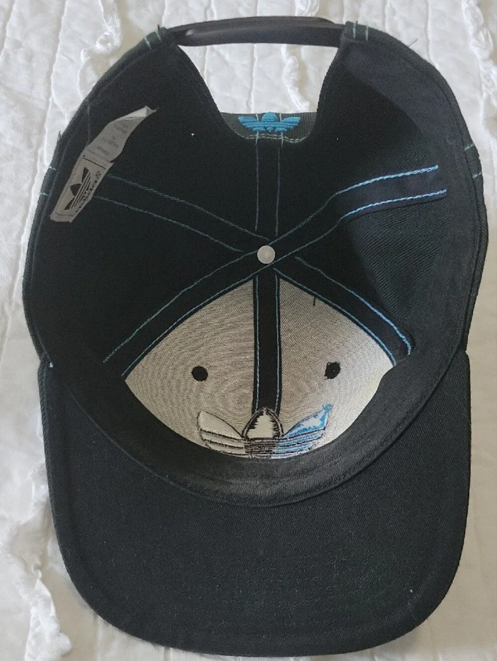 adidas Hat with Blue, White, & Black Trefoil Logo EUC Blue Stiches